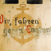 "Wir fahren gegen England", the well known slogan on a wall in gun emplacement no.1. (Photo: Arthur van Beveren, 2008)