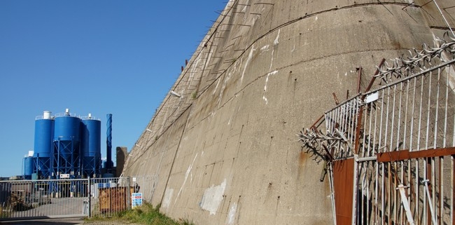 Huge concrete wall of the Schnellbootbunker IJmuiden.